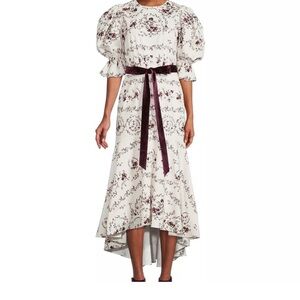 Floral Puff Sleeve Dress with Velvet Belt